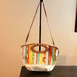 Fossil canvas and leather tote bag crossbody